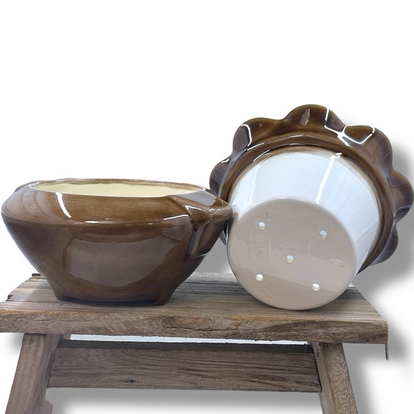 African Violet Self Watering Planter Pot w/ Holes Brown Glaze 2 Pieces Unused - Picture 5 of 10